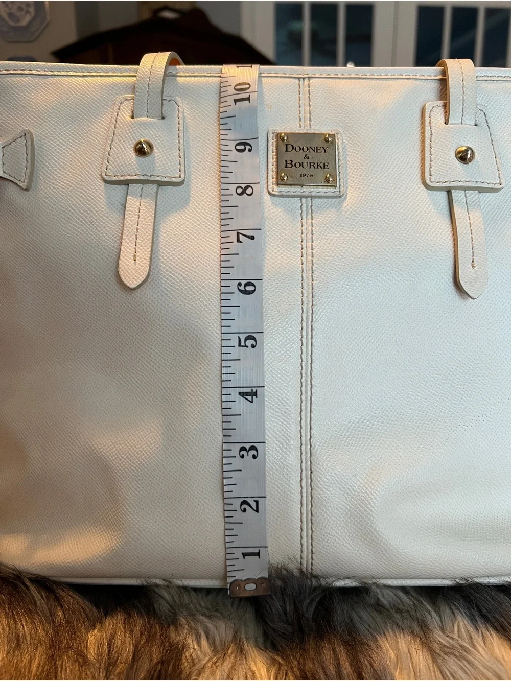 Dooney & Bourke Davis Pebble White Leather  Tassel Saffiano Zip Shopper Tote